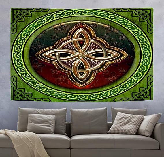 Celtic Knot Tapestry,Green Irish Round Love Good Luck,Nordic 60x40Inch