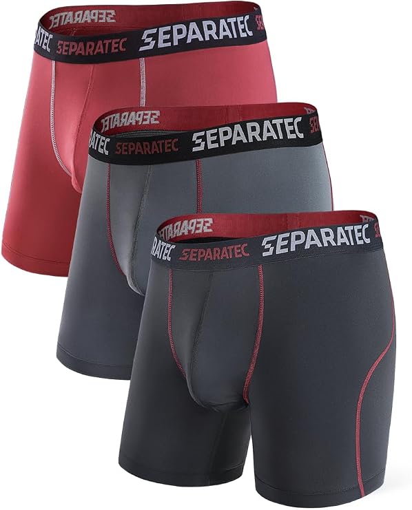 Separatec Mens Boxer Briefs Sports High Elastic Quick Dry Dual Pouch Men's Boxer Shorts Open Fly Boxers Functional Athletic Underwear for Men Multipack