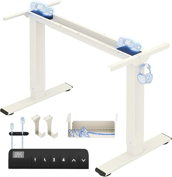 FLEXISPOT E1 Pro Standing Desk Frame with Dual Motors Height Adjustable Desk with LED Height Display and 4 Memory Functions,2 Hooks & Cable Management,Mousse White