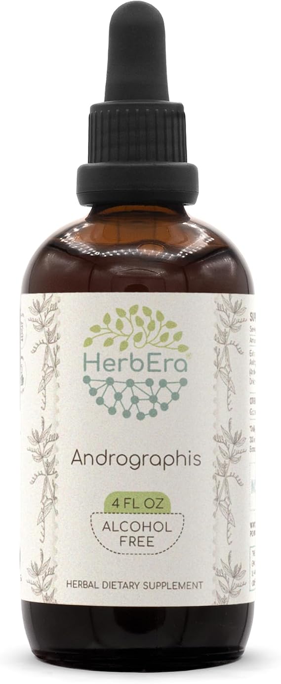HerbEra Andrographis Alcohol-Free Herbal Extract Tincture, Fah talai jone, Chuan Xin Lian, Andrographis paniculata Dried Herb (4 fl oz)