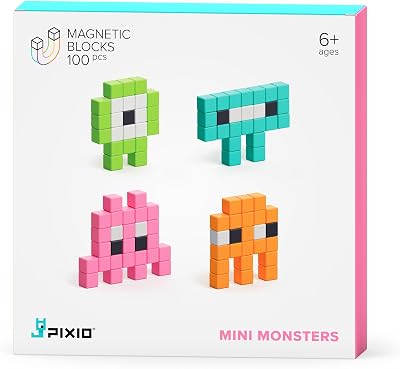 PIXIO Mini Monsters - Tiny Magnetic Blocks Building Toy in The Pixel Art Style with Free App - 516 Plastic Cubes with 6 Magnets Inside - Open Ended Toy - Creativity Toy for Ages 6