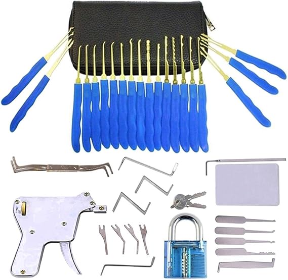 Lock Pick Set with Transparent Padlock and Lock Pick Gun and 5-in-1 Credit Card Lock Picking Set for Beginners and Professional Lock Pickers