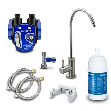 AORA Under-sink water filter system with 1-way tap compatible with Brita filter P1000 and filter head reduces limescale and improves taste Sofia brushed stainless steel without digiflow
