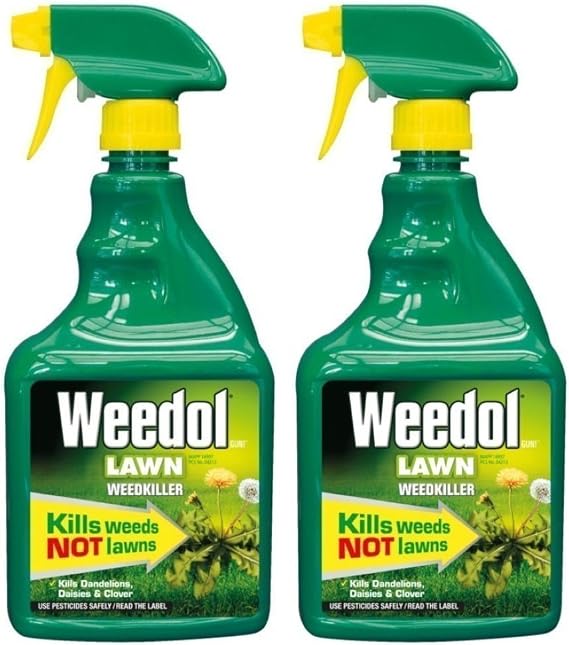 Weedol 2 x Lawn Weedkiller, Kills Weeds Not Lawns, 800ml Spray Gun! Ready to Use