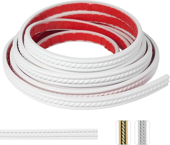 0.8" x16.4FT White Peel and Stick Crown Molding - Self Adhesive Flexible Wall Trim for Mirror Frames, Cabinet, Tile & Ceiling Decor