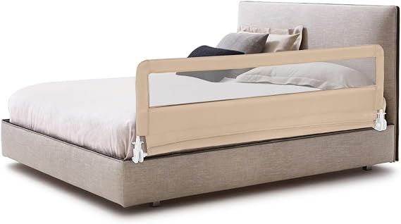 Bed Rail for Toddlers, 180CM Extra Long, Portable Safety Bed Guardrail w/Double Safety Child Lock, Foldable Baby Bed Rail Guard, Fit King & Queen Full Twin Size Bed Mattress (Beige)