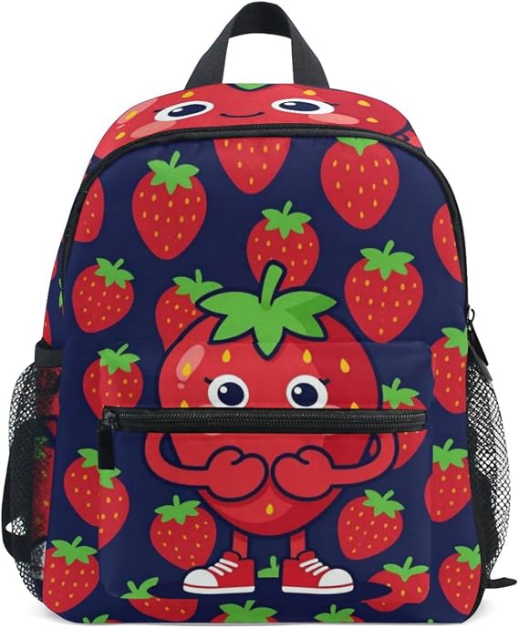 Navy Blue Strawberry kid girl backpacks for school leash books bag with name tag for 3-4 year old