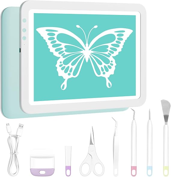 Bawaslom A4 Light Board with Weeding Tools Set and Accessories for Vinyl | Rechargeable Ultra-Thin & Bright Light Pad for Vinyl Weeding with 3 Colors & 6-Level Brightness for Diamond Art,Tracing