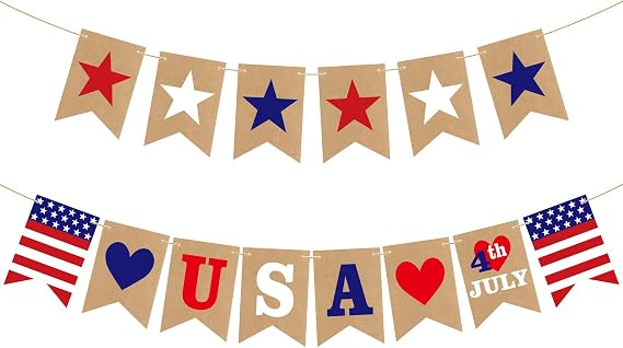 4th of July Banner Decorations, Fourth of July Patriotic Banner Decorations, Red White and Blue Decor for Independence Day, Home Party Mantel Fireplace Supplies