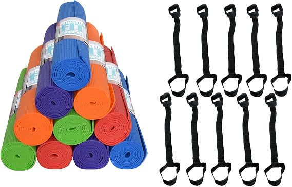 10 Pack Classic Yoga Mat With Carry Strap, 68"x24"x4mm