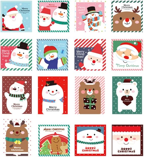 16 Pack Mini Christmas Greeting Cards & Envelopes, Cute Stweety Small Size 4"x 3.5" Merry Christmas Greeting Cards Festival Color (Pack of 16)