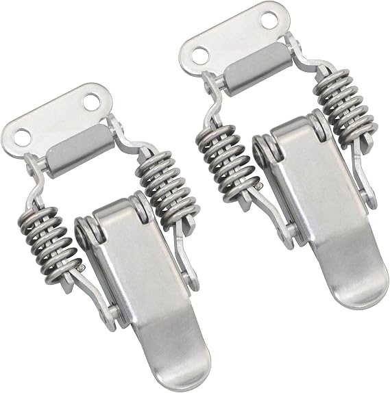 2PCS Spring Hasp J108 Stainless Steel Spring Hole Less Duckbill Buckle Toolbox Mini Locking Toolbox Latch Box Toggle Latch Carabiner for Boxes Cases Toolboxes Drawers Boxes Luggage