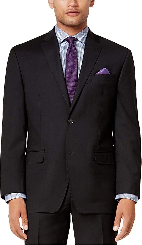 Sean John Mens Classic Two Button Blazer Jacket, Black, 40 Long