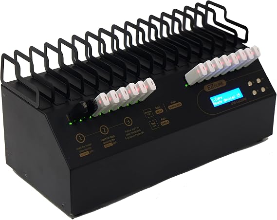 EZ Dupe USB Cyclone Duplicator - 1 to 15 USB 2.03.03.1 Flash Media Drives & External Hard Drive Copier - HDD SSD Cloner 45MBSec with DOD Compliant Eraser