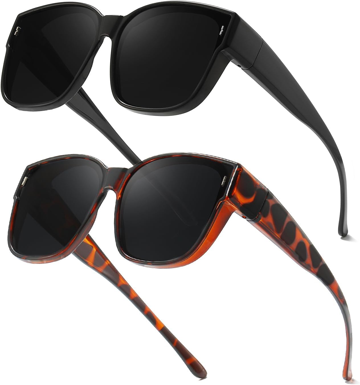 Myiaur 2 Pack Over Glasses Sunglasses for Women Oversized Polarised Glasses with UV400 Protection for Driving, Daily Use & Beach