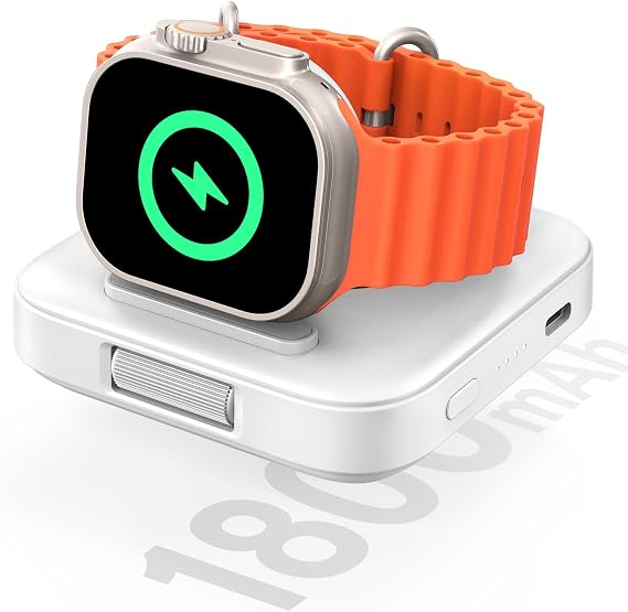 SwanScout Watch Charger for Apple, 1800mAh Portable Charger for Apple Watch Ultra 2/1, Series 9/SE/8/7/6/5, Foldable, for Travel (White)