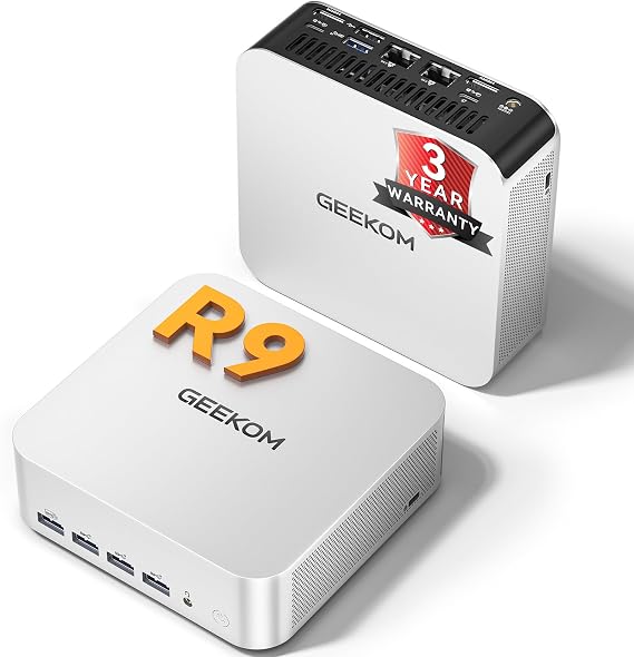 GEEKOM[2026 Ultra Quiet A7 MAX AI Mini PC,with AMD Ryzen 9 7940HS(Up to 5.2GHz), DDR5 16GB RAM(Up to 128GB) & 1TB SSD, Dual HDMI 4K@120Hz Quad Display/Dual USB4 for Gaming/Video Editing