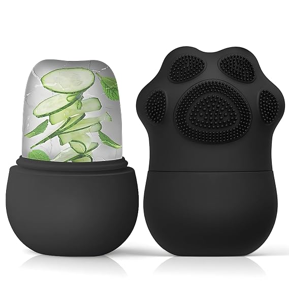 Ice Roller for Face with Scrubber | Ice Roller for Face | Face Ice Roller for Men & Women | Ice Cube Roller for Glowing Skin & Puffy Eyes | Reusable & Unbreakable (Black), Medium