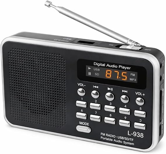 L-938 Şarjlı Taşınabilir FM Radyo | Dijital Ekranlı | USB/TF/SD/AUX Destekli | BL-5C Bataryalı Cep Radyosu (Siyah) (Siyah)
