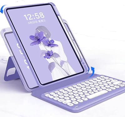 Keyboard Cover Compatible with iPad 10.2 9th 8th 7th Gen Air3 Pro10.5,VerticalHorizontal Magnetic Adsorption Removable Back Cover Transparent Inner Case with Pencil Holder Purple
