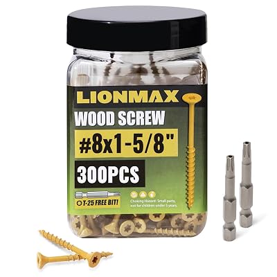 LIONMAX Deck Screws 1-58 Inch, Wood Screws #8 x 1-58, 300 PCS, Rust Resistant, Exterior Epoxy Coated, Outdoor Decking Screws, TorxStar Drive Head Screw, T25 Star Bit Included, Tan