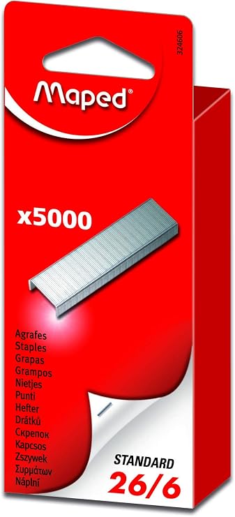 Maped - Premium Standard 26/6 Staples x5000 - Metal Construction - Easy Loading Strips - Pack of 5000 Staples