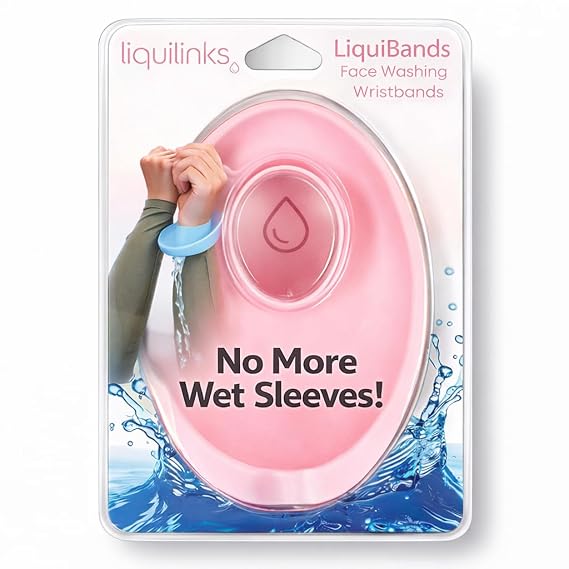 LiquiBands Face Washing Wristbands - Original Drip Catch Cuffs (Pink, S/M)