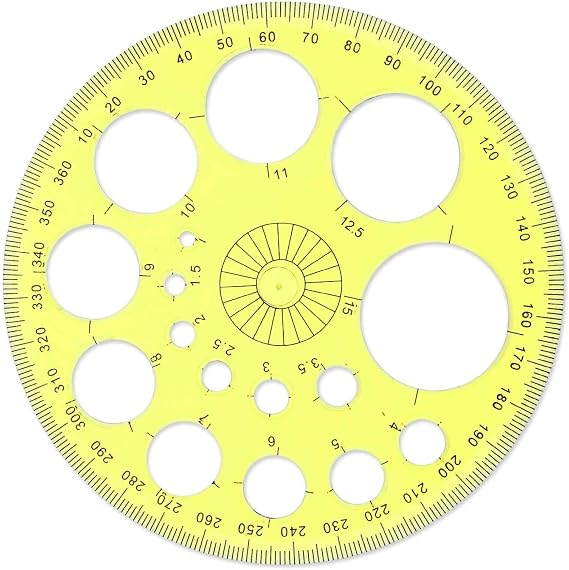 Circle Template 360 Protractor Round Stencil, Plastic Circle Ruler for Drawing, Circle Stencil Measuring Tools for Building Formwork Office School Supplies, yellow, 583308_2_FXvtRLSKG