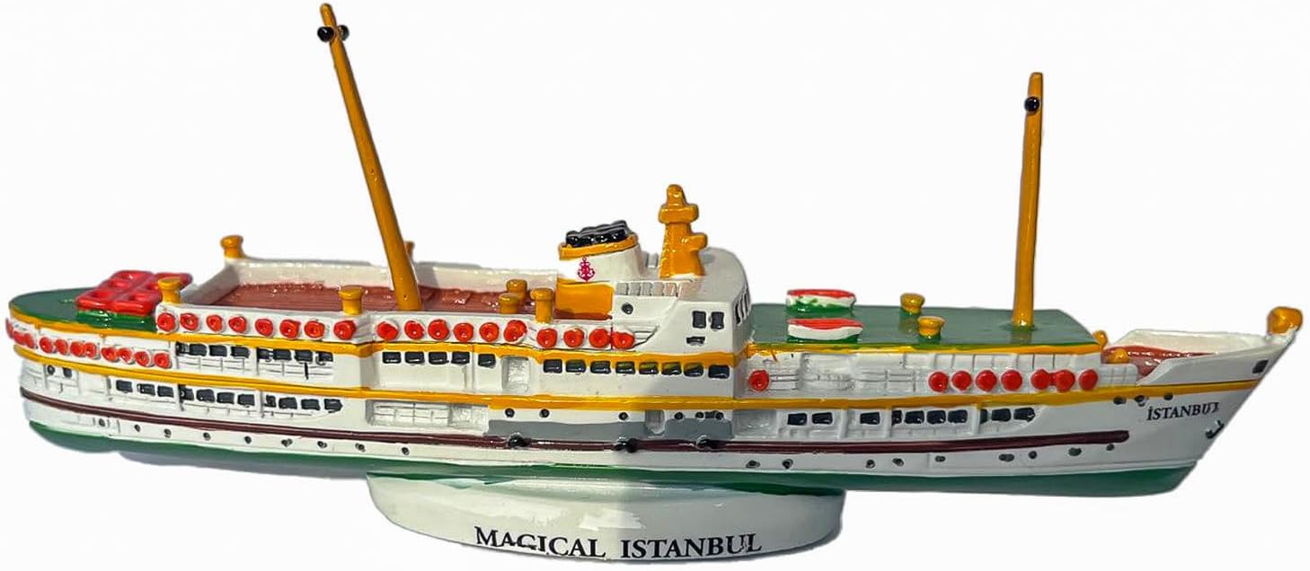 Legendary Ferries of Istanbul: Paşabahçe and Fenerbahçe – 15 cm Handmade Acrylic Painting Model Ferry – Historical and Decorative Collection Piece-Istanbul Themed Souvenir Gift, Touristic Gift