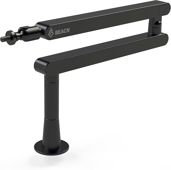 BEACN Mic Stand (Dark) - Low Profile Adjustable Boom Arm, 360 Mount | Studio-Quality Microphone Arm w/ 360 Rotation, Cable Management, Easy Clamp, Universal fit. Streaming, Podcasting, Gaming.