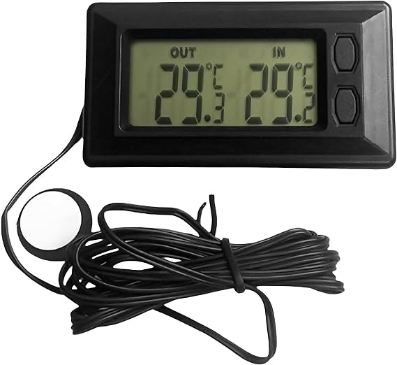 Riloer Mini Car Digital Thermometer, Fahrenheit or Celsius Meter Digital LCD Monitor for Inside and Outside, Maximum and Minimum Temperature Records, Easy to Read