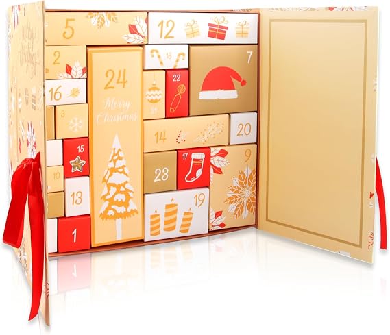 Christmas Advent Calendars 2023 – 24 Colorful Reusable Boxes for Filling, Advent Calendar Fillers for Kids & Adults, Perfect Christmas Gifts and Presents, Yellow