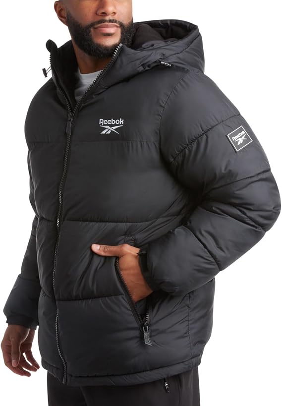 Reebok Mens Winter Jacket - Heavyweight Insulated Puffer Jacket with Hood