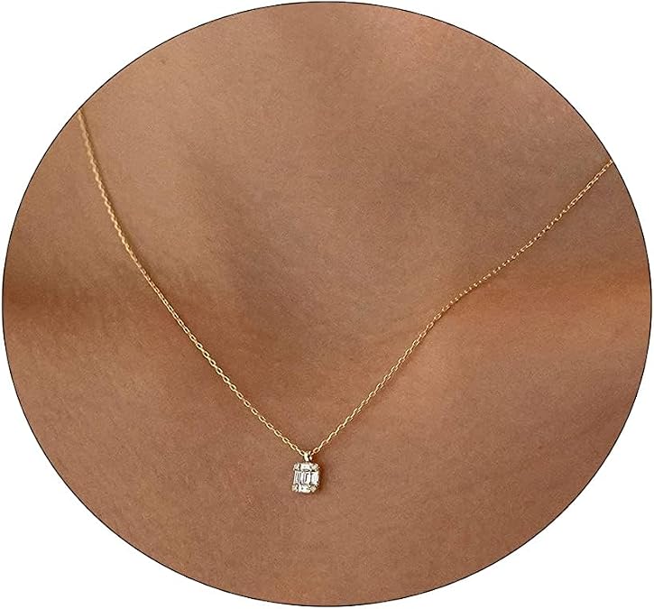 Diamond Necklaces for Women, Dainty 14k Gold Plated Leaf Pendant Necklace Layered CZ Necklace Simple Choker Necklaces for Women Trendy Jewelry Gifts