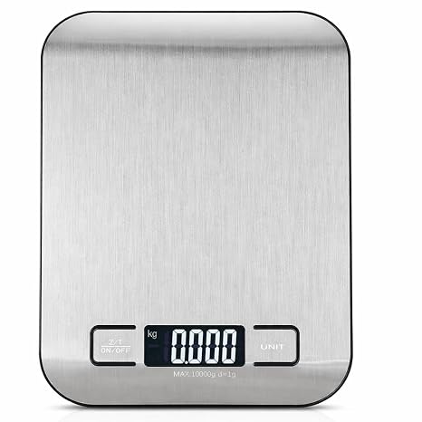 Professional Digital Kitchen Scale 10kg Food Scale with 1g Precision, Stainless Steel Surface, Backlit LCD Display Electronic Cooking Scale for Baking, Home & Office