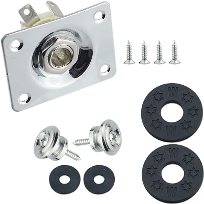 146.35mm Silver Guitar Input Jack Output Plate Jackplate Socket for LP Les Paul Style Electric Guitar,2 PCS Guitar Strap Buttons with Strap Blocks