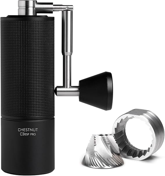 TIMEMORE Manual Coffee Grinder Stainless Steel Espresso Coffee Bean Grinder with Foldable Handle Chestnut C3 ESP PRO Internal Adjustable Setting, Double Bearing Positioning Black