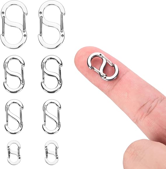 PEUTIER 8pcs Double Opening Shortener Clasps, Necklace Clasp and Closures Stainless Steel Bracelet Connectors Necklace Clip Shortener Charm Clasp for DIY Jewelry Making and Repair (4 Sizes, Silver)