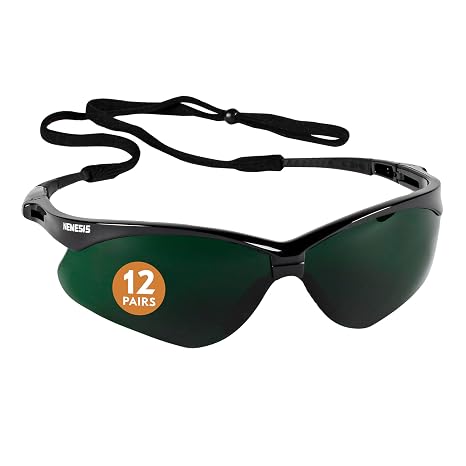 KleenGuard V30 Nemesis Safety Glasses (25671), IRUV Shade 5.0 Lenses with Black Frame, 12 Pairs / Case