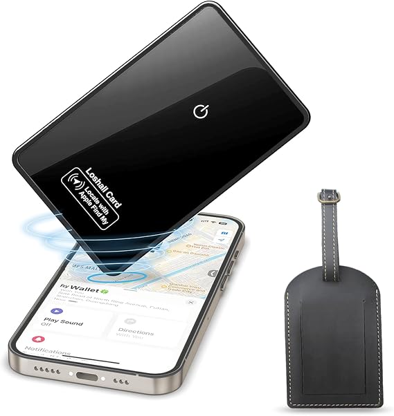 Wallet Tracker Card with Luggage Tag - Bluetooth Apple Find My Wallet Card - 1.6mm Slim GPS Card for Wallet - Rechargeable Wallet Finder Tracker for Keys Bags & Passports(iOS Only)