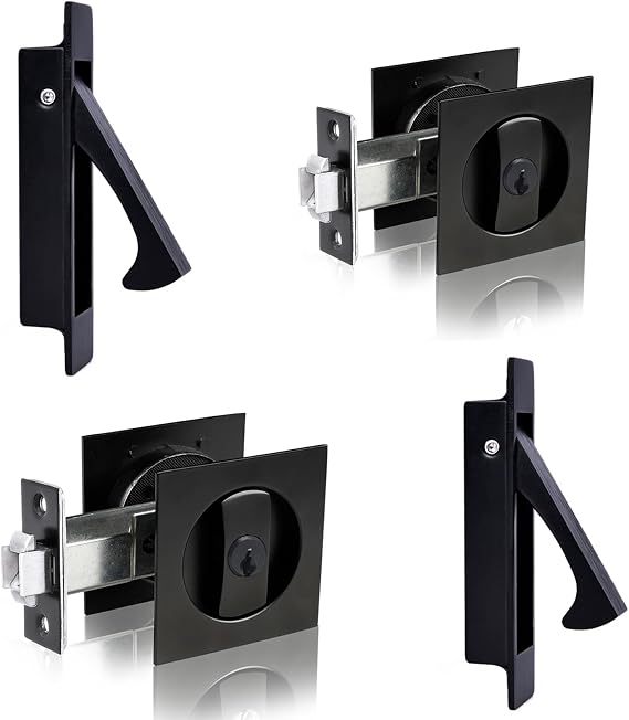 Dontay 2 Pack with KeyPocket Pocket Door Lock and Pull Handle,Flush Mount Door Pull for Pocket Sliding Door,Hardware for 1 3/8 to 2 3/16 Thickness Door