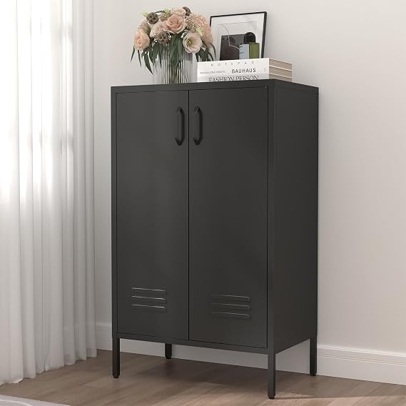 IRONFFICE Black Sideboard Cabinet,Kitchen Buffet with Storage,Sideboard Buffet Cabinet with Adjustable Shelves,Dining Room,Hallway