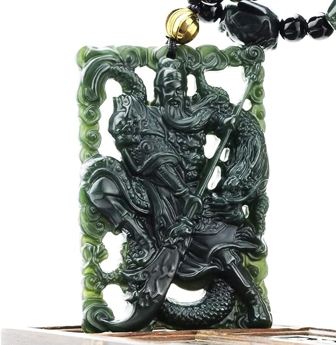 Women's Necklaces Men's Necklaces Natural Hand Carved Green Jade Wu God of Wealth Guan Dragon Yu Guan Gong Guan Yu Male Necklace Pendant Bead Chain for Men or Women (Eighteen Arhats guangong)