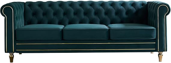 Chesterfield Velvet Sofa 84.65 Inch Living Room