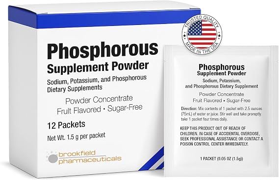 Phosphorus Supplements 12 Pack Electrolyte Mix | Powder, Sodium Potassium Phosphate, Citric Acid Added, Fruit Flavored, Fast Dissolve Formula, Kidney & Bone Health