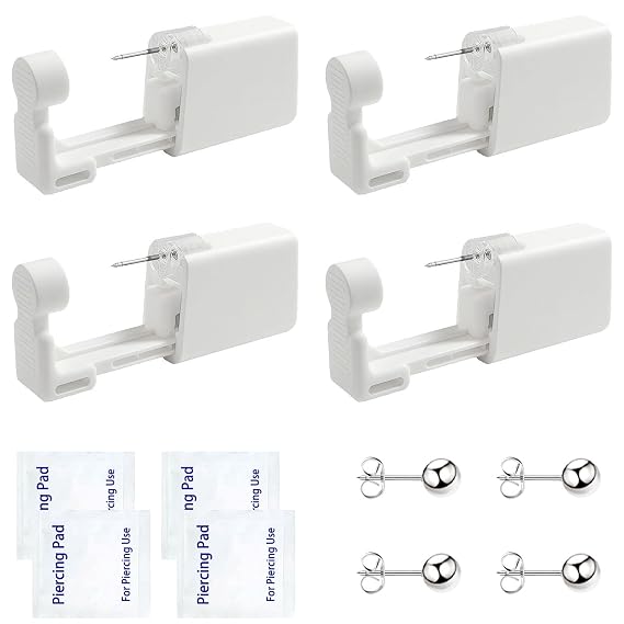 Ear Piercing Kit Disposable Ear Piercing Kit with Multi-sized CZ Earring Studs Easy and Self Ear Piercing Kit for Your Own Use at Home (3mm Silver ball)