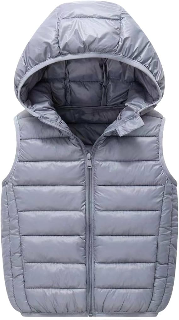 Boys Girls Puffer Vest Sleeveless Quilted Vest Zipper Hooded Down Puffy Jacket Winter Warm Waistcoat 3-14 Years