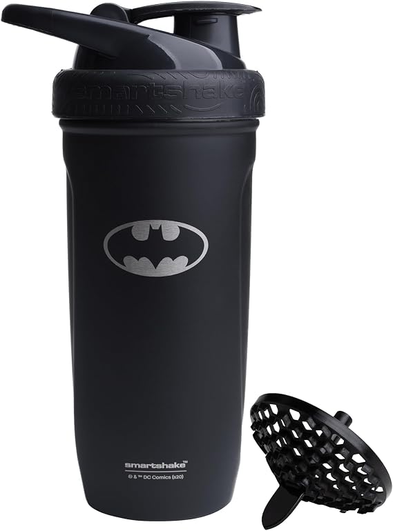 Smartshake DC COMICS Reforce Stainless Steel Protein Shaker Bottle 900 ml | 30 oz - Leakproof Screw-on Lid - BPA Free Unisex - Non Insulated - Batman Logo