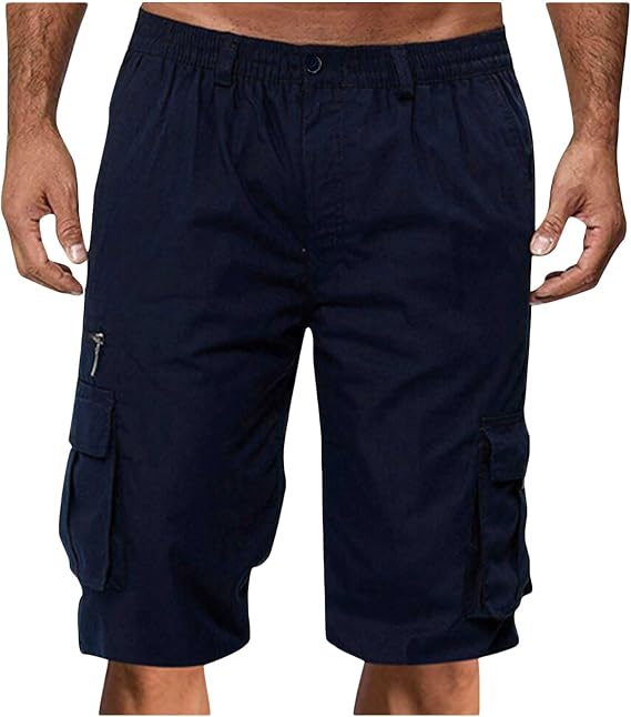 Mens Big and Tall Shorts Casual Drawstring Elastic Waist Cargo Shorts Multi Pockets Summer Loose Tooling Shorts