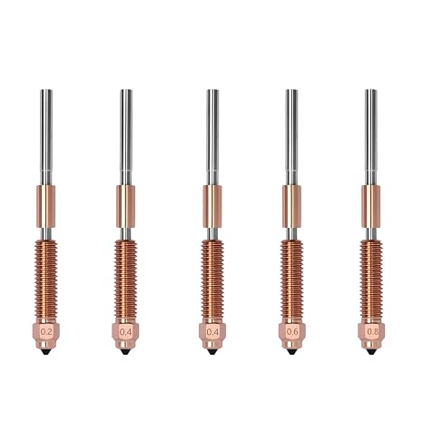 5PCS Quick-Swap Nozzle for Creality K1C, Titanium Copper Alloy Hardened Steel Nozzle, All-Metal Integrated High Temperature 0.2/0.4/0.6/0.8MM Nozzle Kits for K1C/Ender 3 V3 3D Printers